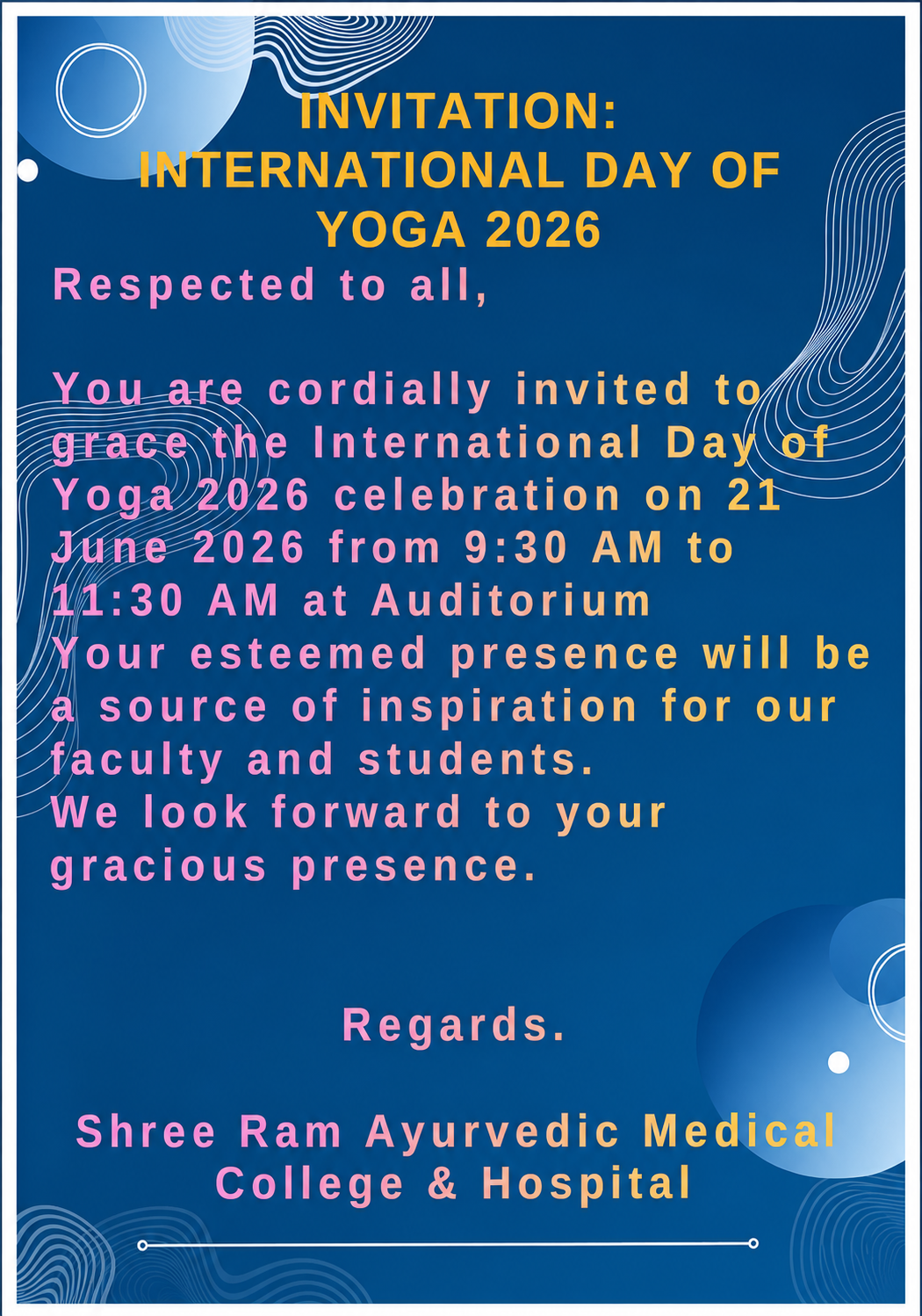 International Yoga Day 2026 Invitation